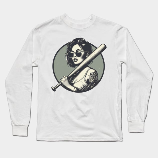 baseball badass girl Long Sleeve T-Shirt by Anthony88